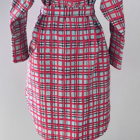 Burberry Red Blue Tartan Plaid Check Tie-Waist Shirt Dress - Picture 10 of 13